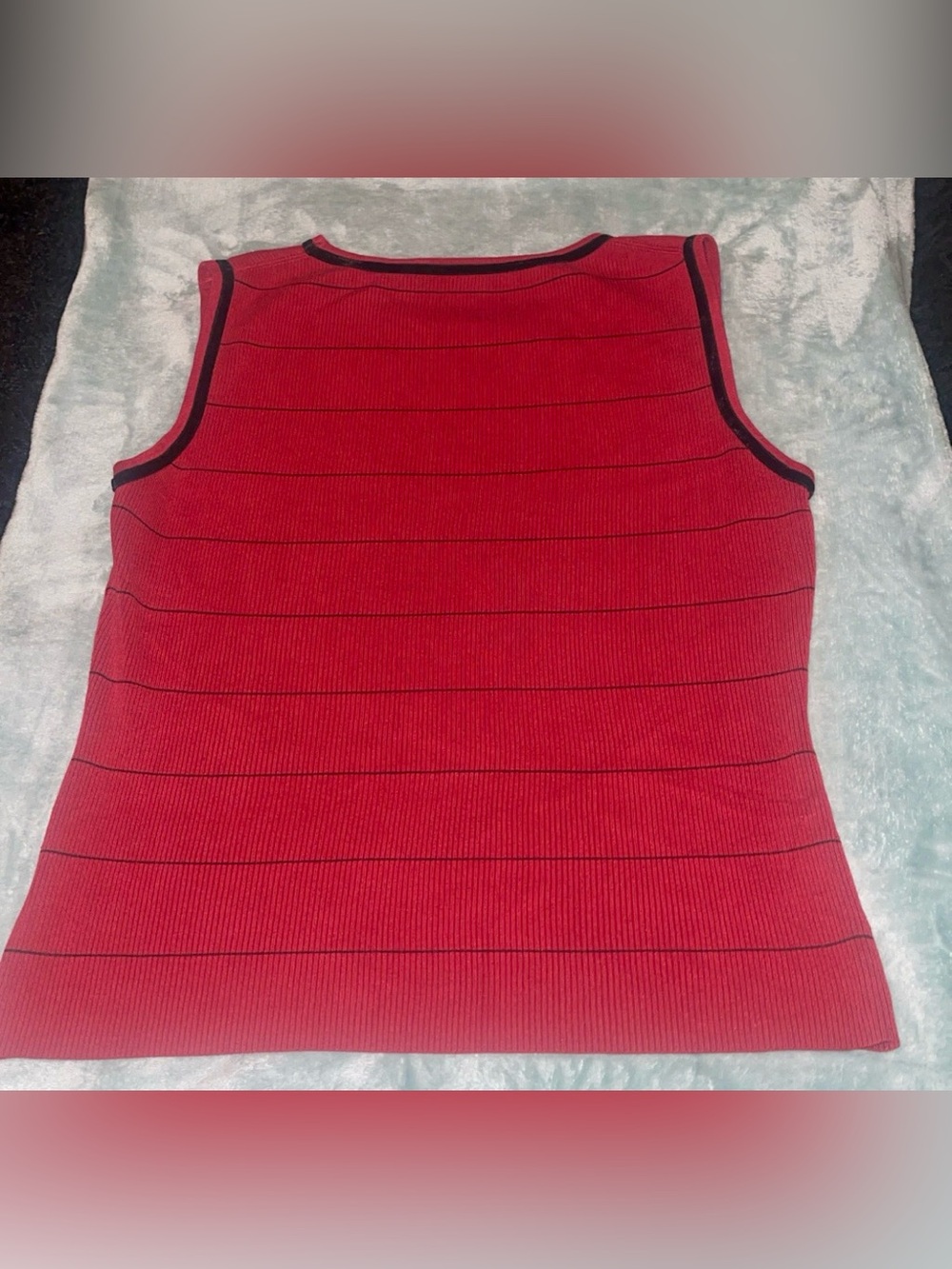 SculptureSilk Red & Black Striped Silk Blend Ribbed Tank Top Medium - Picture 2 of 6